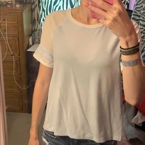 Pale Blue Striped-Sleeve Tee